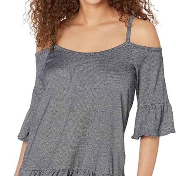 Michael Kors Sparkle Cold Shoulder Ruffle Top Women's Size S - Picture 10 of 12
